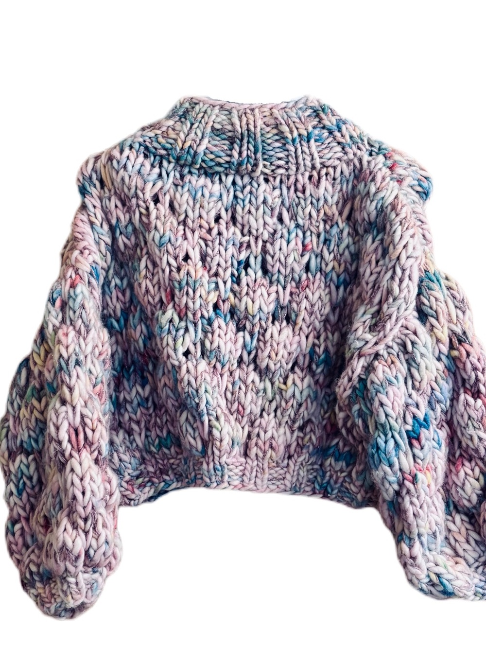 Hand-Knit Chunky Cowl Neck Sweater in Pink Blend